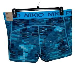 Nike Pro 3" Graphic Printed Mid Rise Training Shorts Tight Fit, Blue XXL